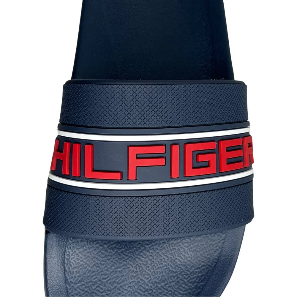 Tommy Hilfiger Mens ETTO Slide Sandals Size 11 Navy Blue Red Comfort Lightweight